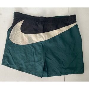 Vintage Nike Nylon Shorts Mens Medium Green Big Swoosh Mesh Lined Athletic 90s
